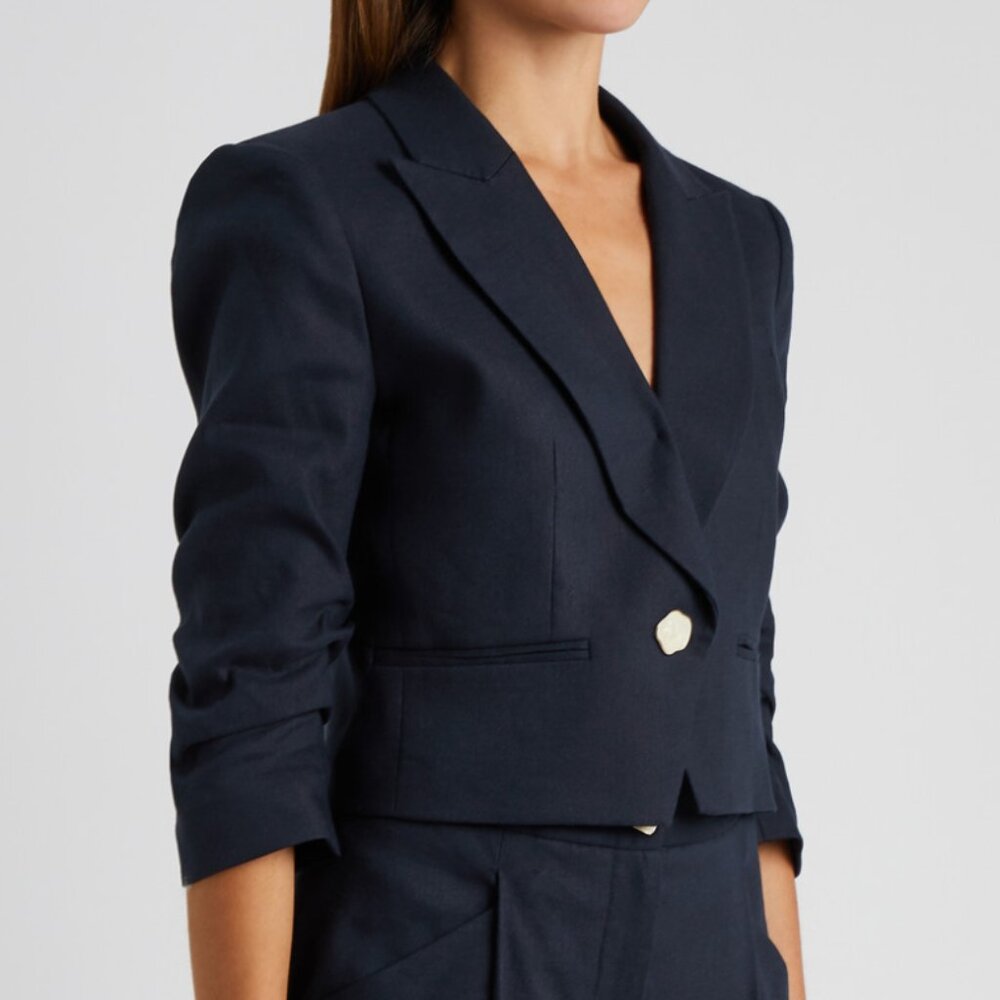 NWT Veronica Beard Delpha Puff Shoulder Crop Blazer in Navy
